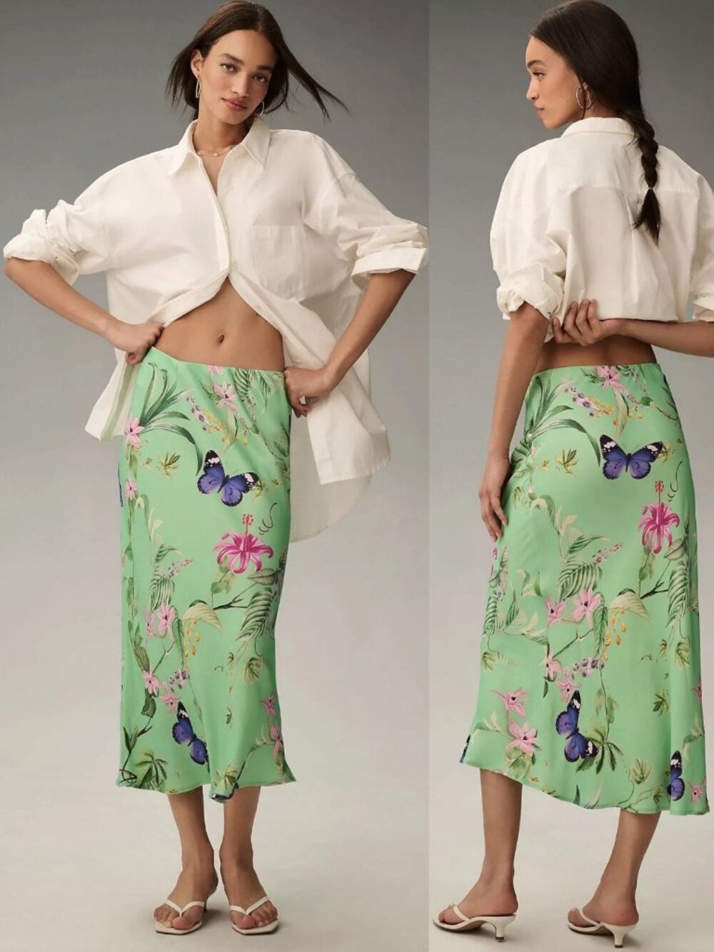Anthropologie The Tilda Midi Slip Skirt Floral Butterfly Print Y2K 90s Small - Picture 1 of 12